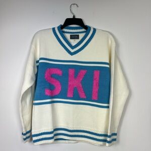 Hudson Gray Ski V-Neck Sweater with Pink Accent Size L